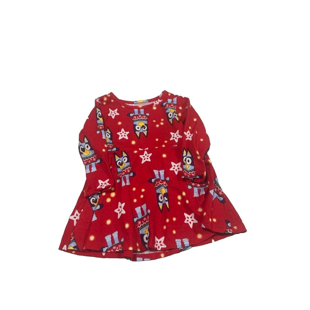 Bluey Winter Dress Girl Red Long Sleeve Christmas Holiday Dress Size 12 Months